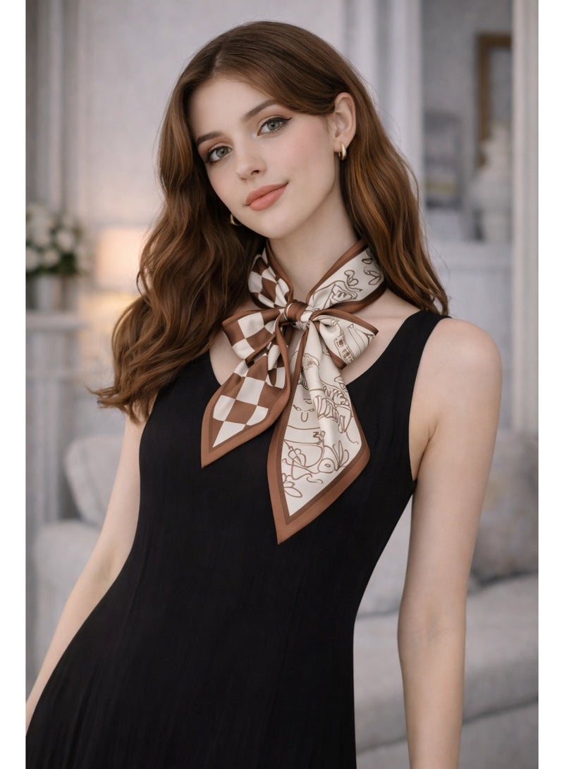 أولودينيز  وشاح حريري صغير للنساء – إكسسوار طويل نحيف بطبعات أنيقة - Image 1